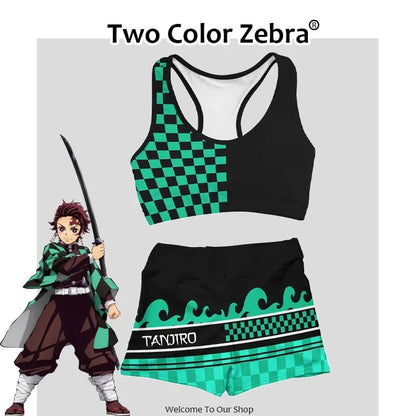 Demon Cosplay Slayer Kimetsu Women Sports Vest No Yaiba Clothes Kamado Nezuko Shinobu Sportswear Suit Swimsuit Two-piece Costume