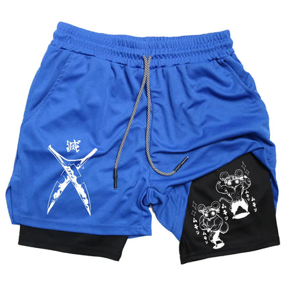 Men's Compression Shorts Anime Demon Slayer Print Beach Shorts Gym Fitness Running Quick Dry Short Pants Summer Print Sportswear
