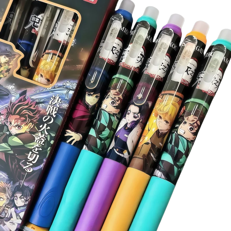 4pcs Demon Slayer erasable pens cartoon anime retractable pens ST quick-dry 0.5mm ballpoint pens for students study stationery