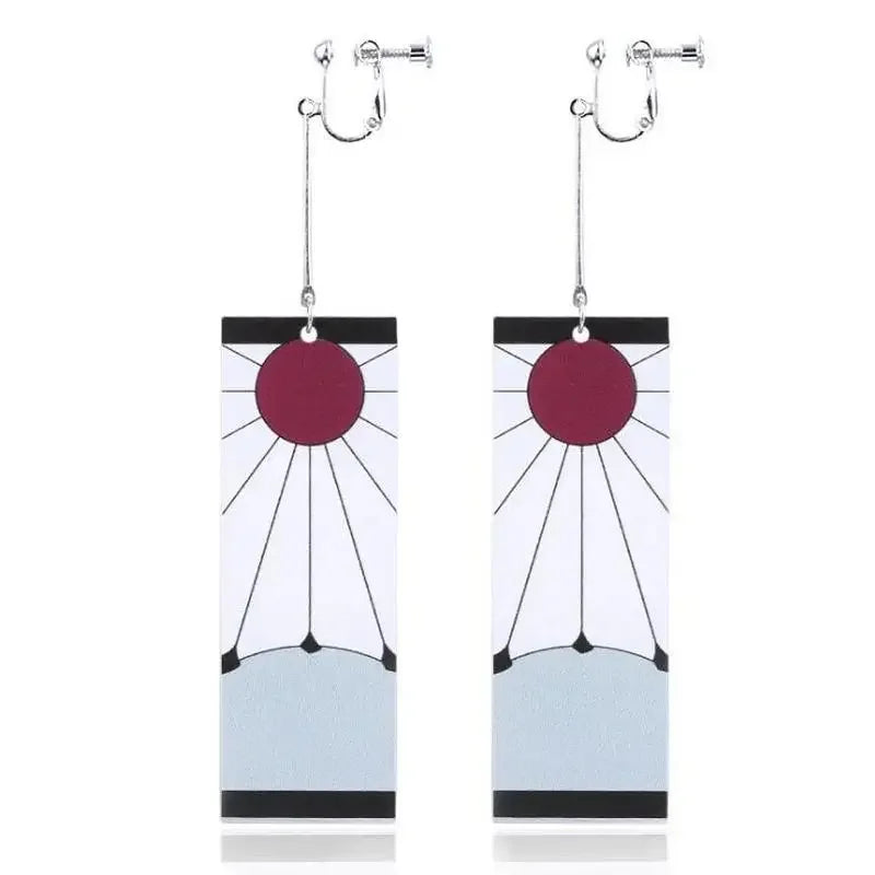 1PCS Fashion Acrylic Tanjiro Earrings Demon Slayer Earrings Anime Cosplay Props Hanafuda Drop Long Earrings for Women Girls