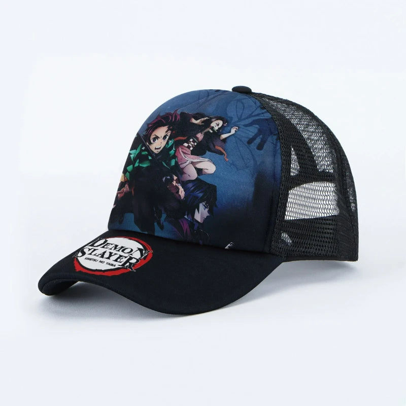 Kimetsu No Yaiba Cartoon Character Printed Trucker Hat Adjustable Snapback Mesh Baseball Cap Casual Anime Fan Headwear
