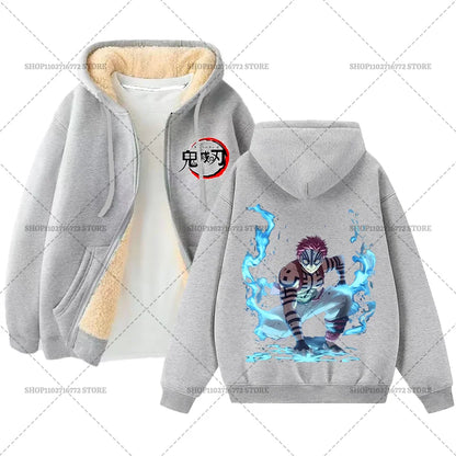 Fashion Clothes Anime Kimetsus No Yaibas Print Sweatshirt Men Women Demons Slayers Winter Loose Fleece Zipper Coat Hoodies Gift
