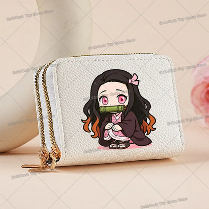 Demon Slayer Kamado Nezuko Women Short PU Wallet Tsuyuri Kanawo Kochou Shinobu ID Card Horders Multi-card Billfold Coin Purses