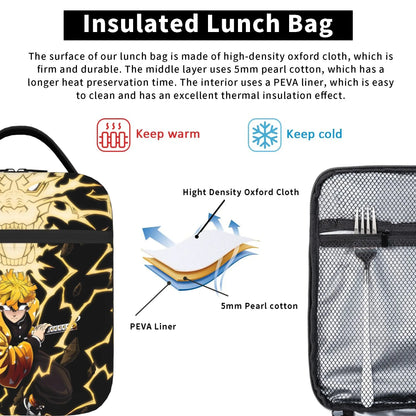 1 Piece Portable Lunch Container Lightning Warrior  Zipper Closure Durable Pocket Demon Slayer  For Lunch Lunch Box Bag