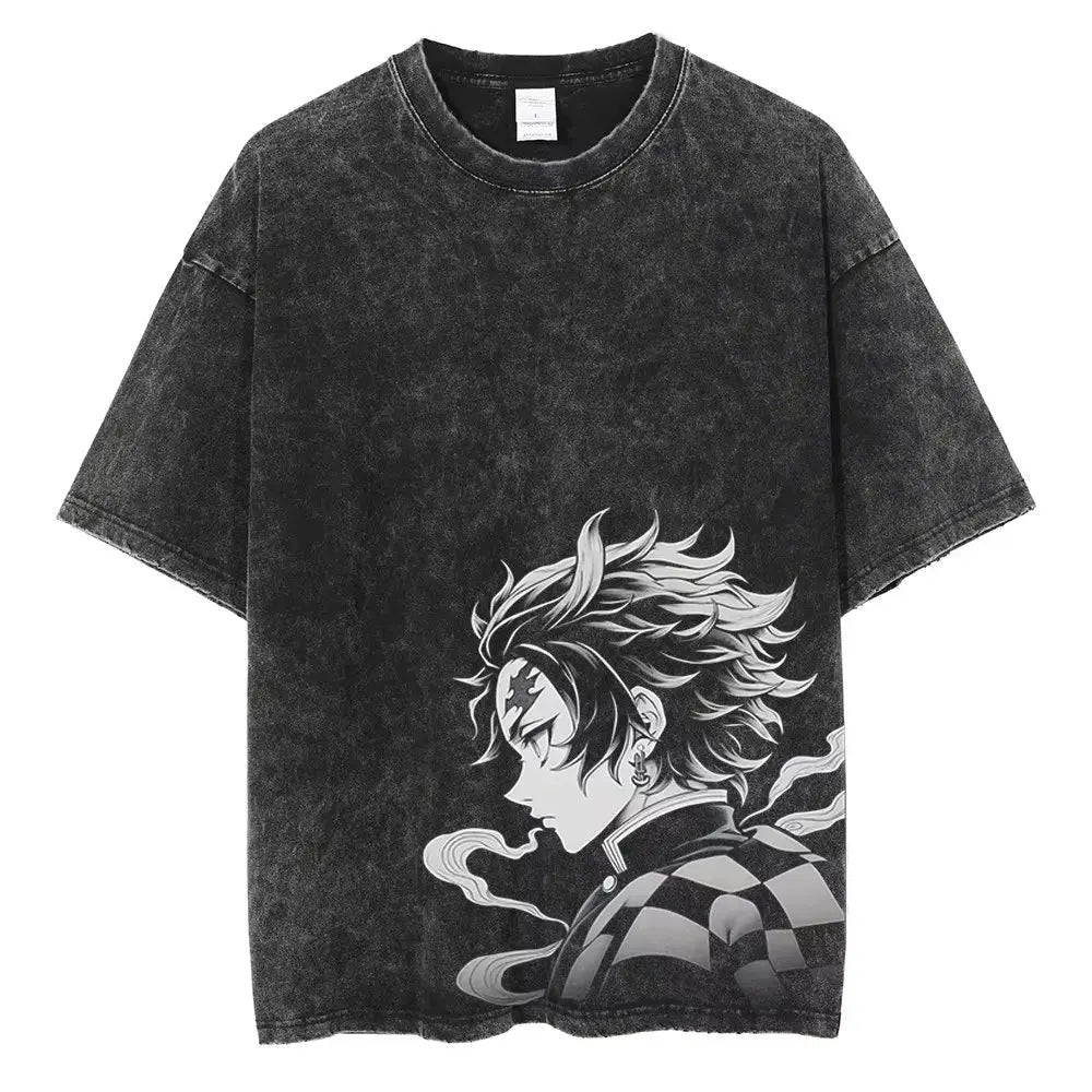 Anime Demon Slayer Graphic T Shirt Men's Clothing Women Washed Short Sleeve Tee Print Streetwear Casual Tops 2026 Summer Fashion