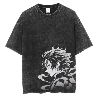 Anime Demon Slayer Graphic T Shirt Men's Clothing Women Washed Short Sleeve Tee Print Streetwear Casual Tops 2026 Summer Fashion