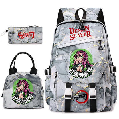 Demon Slayer Anime Backpack Set for Girls Demon Slayer 3Pcs School Bag Lunch Kit Pouch