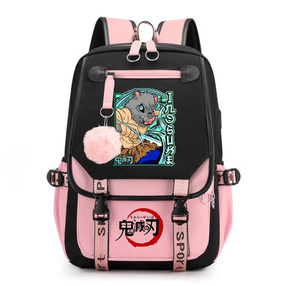 Demon Slayer Anime Print Backpack for Girls Casual School Bookbag Lightweight Teen Travel Rucksack
