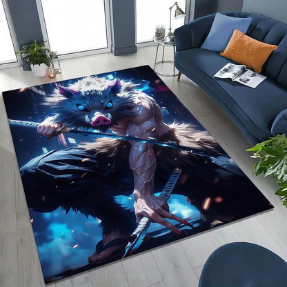 Anime Demon S-Slayer Kamado Nezuko Tanjirou Cartoon Rug for Bedroom Living Room Sofa Home Doormat Decor,Kids Non-slip Floor Mat