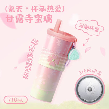 Anime Demon Slayer Vacuum Cup 24 Oz Tomioka Giyū 316 Stainless Steel High Capacity Car Coffee Cup Straw Thermos Cup Gift