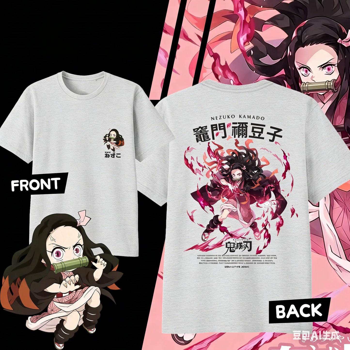 Demon Slayer Kamado Nezuko Pure Cotton T-shirt for 2026 Summer Kids/Men's/Women's Fashion Casual Cosplay Short Sleeved T-shirt