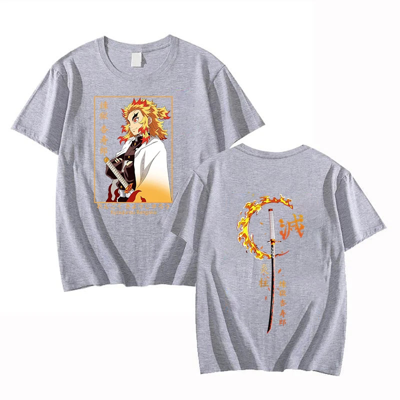 Demon Slayer Kyojuro Rengoku Pure Cotton T-shirt 2026 Summer New Anime Printed Loose Casual Parent Child Short Sleeve Top