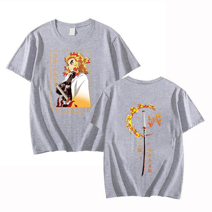 Demon Slayer Kyojuro Rengoku Pure Cotton T-shirt 2026 Summer New Anime Printed Loose Casual Parent Child Short Sleeve Top