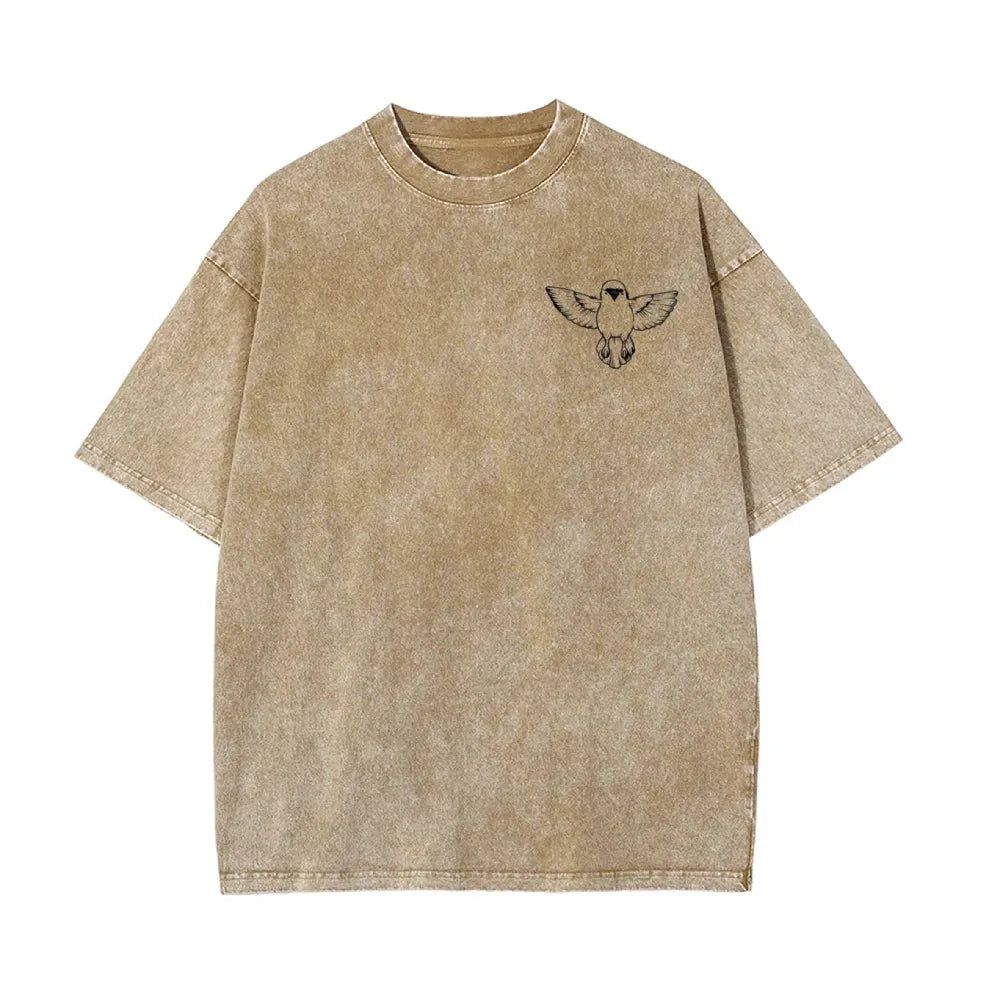 2026 Summer New Zenitsu Agatsuma Breath of Thunder Retro Washed Old T-shirt Demon Slayer 90s Street Style Short-sleeved Top