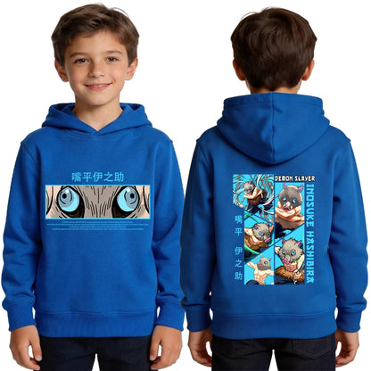Demon Slayer Kimetsu no Yaiba Kids Hoodie Inosuke Hashibira Anime Print Boys Casual Sports Pullover Sweatshirt