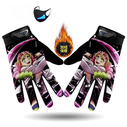 Demons Slayers Tanjiro Kamado Children's Warm Plus Velvet Ski Five-finger Gloves Men and Women Winter Cartoon Nezuko Gloves