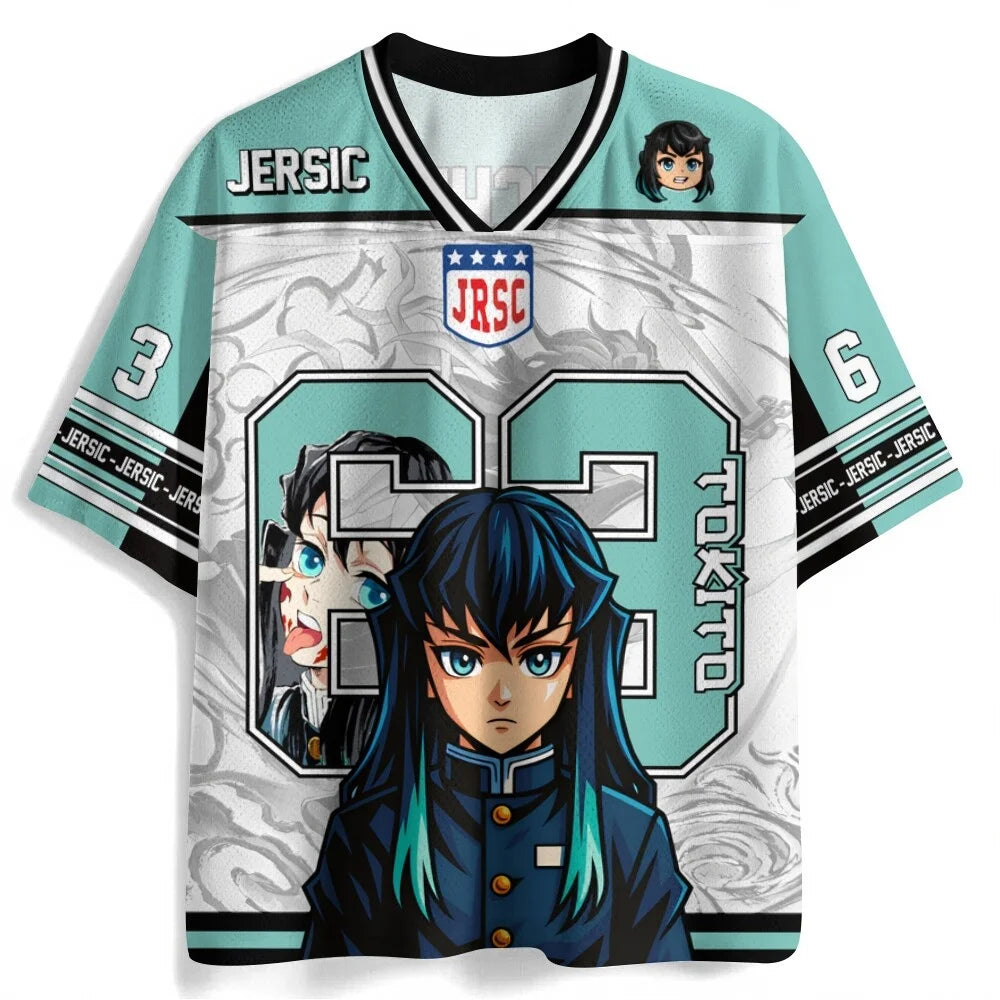Demon Slayer Anime Series Number Jersey Oversize Daily Unisex Tops Tees Retro Korean Style Kpop Baseball Hockey Outfit T-shirt