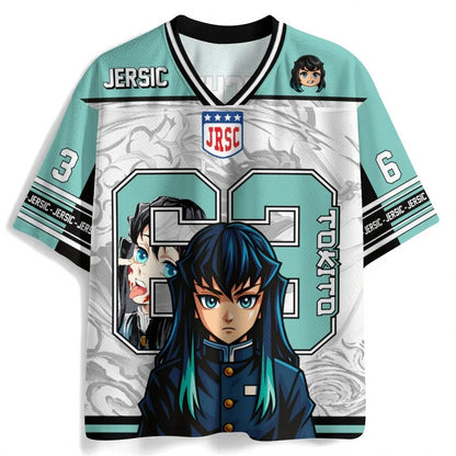 Demon Slayer Anime Series Number Jersey Oversize Daily Unisex Tops Tees Retro Korean Style Kpop Baseball Hockey Outfit T-shirt