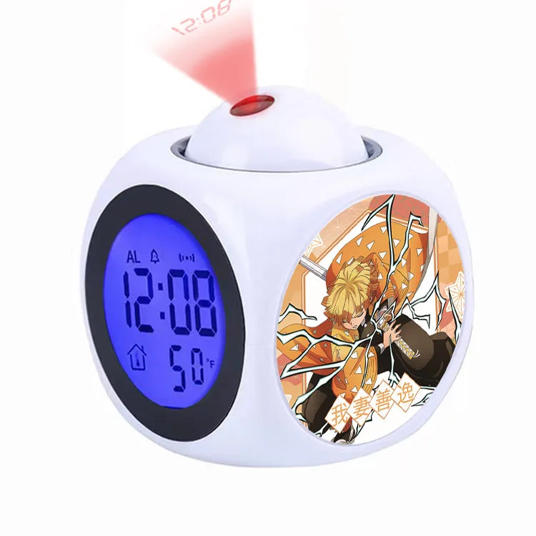 Demon Slayer Tanjiro Projection Alarm Clock Led Night Light Silent Non-Ticking Digital Time Display for Kids Bedroom