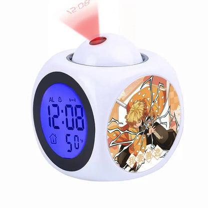 Demon Slayer Tanjiro Projection Alarm Clock Led Night Light Silent Non-Ticking Digital Time Display for Kids Bedroom