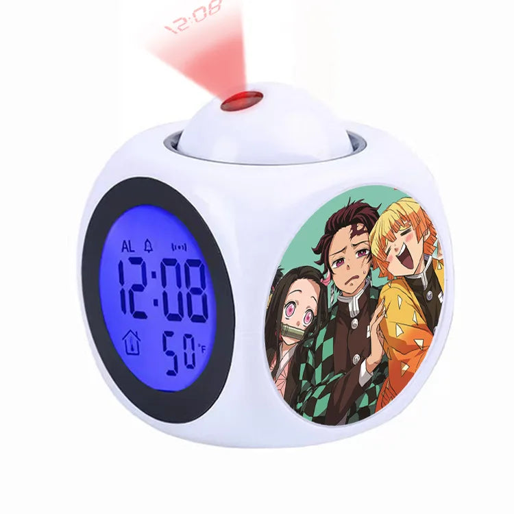 Demon Slayer Tanjiro Projection Alarm Clock Led Night Light Silent Non-Ticking Digital Time Display for Kids Bedroom