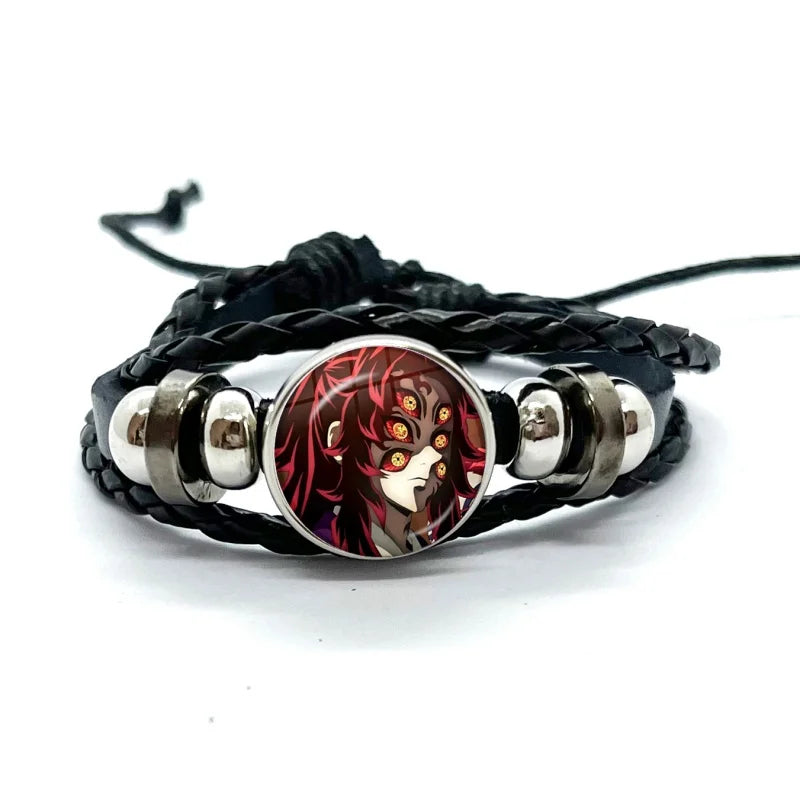 Kokushibo Anime Figure Leather Bracelets Cosplay Eyes Cartoon Horror Multilayer Braided Bracelets Bangles Handmade Jewelry Gifts