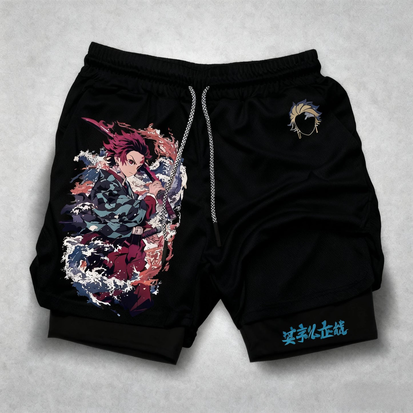 Bandai Demon Slayer Anime Men's Double-layer Shorts 2026 Summer American Sports Cycling Loose, Breathable and Fashionable Shorts