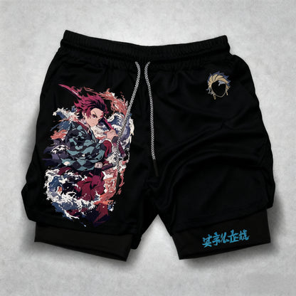 Bandai Demon Slayer Anime Men's Double-layer Shorts 2026 Summer American Sports Cycling Loose, Breathable and Fashionable Shorts