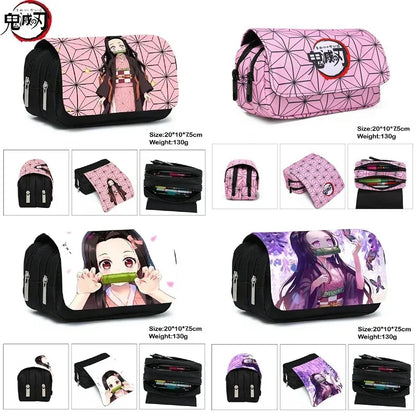 1PCS Demon Slayer  Anime Pen Bag Student Storage Bag Tanjirou Nezuko Zenitsu Giyuu Cartoon Pen Box Cute Boys Girls Pencil Case