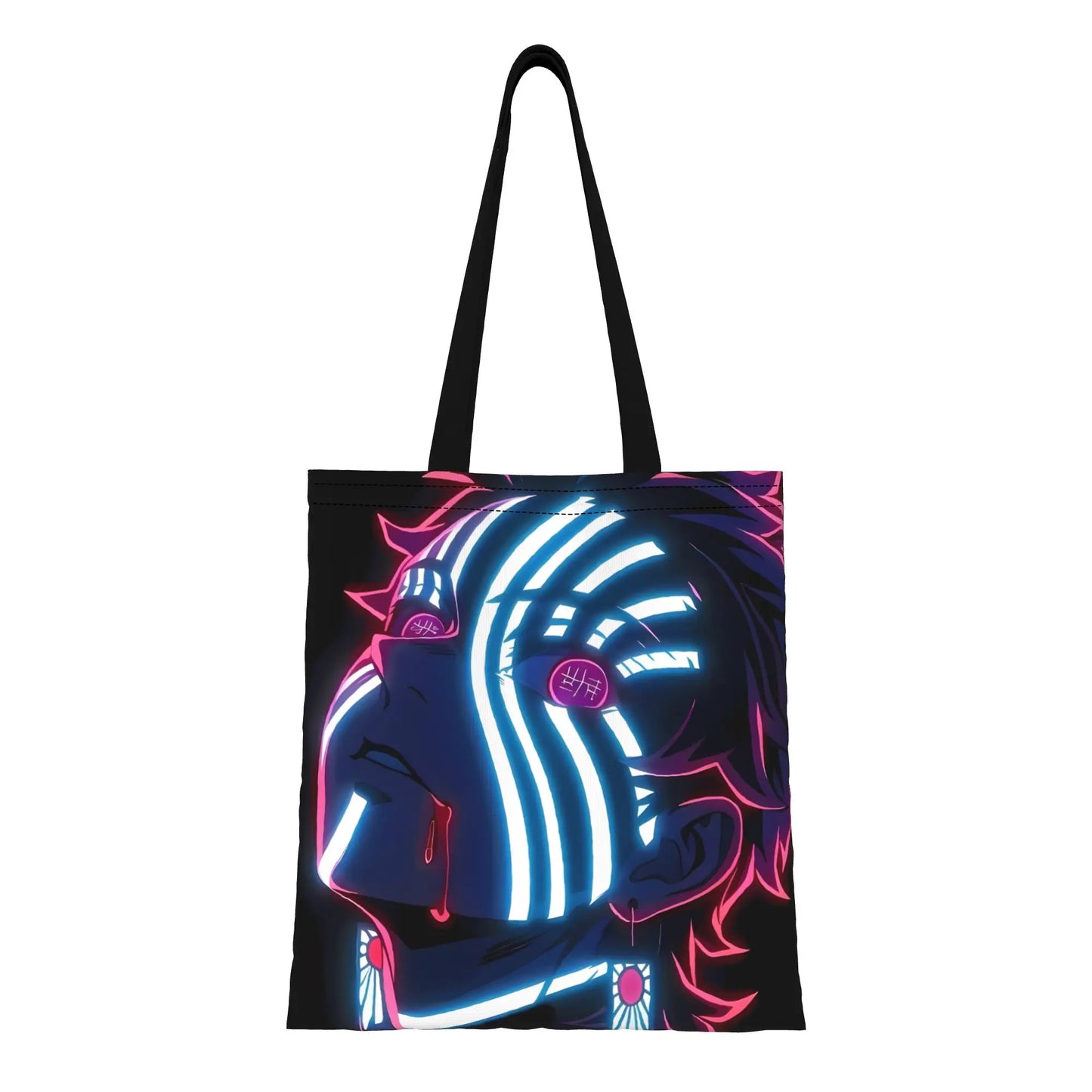 1PC Large Capacity Akaza Demon Slayer Canvas Tote Bag Foldable Chic Pattern No Closed Design