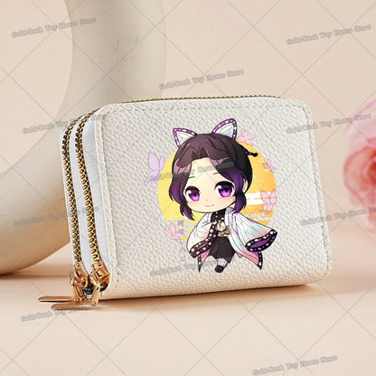 Demon Slayer Kamado Nezuko Women Short PU Wallet Tsuyuri Kanawo Kochou Shinobu ID Card Horders Multi-card Billfold Coin Purses