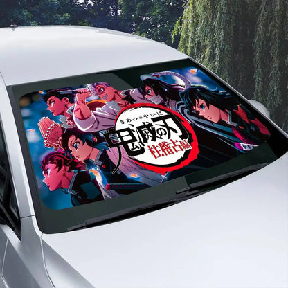 Demon Slayer Windshield Sunshade Anime Cute Car Front Windshield 70x130cm Sun Visor Heat Reflector