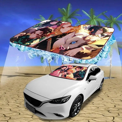 Demon Slayer Windshield Sunshade Anime Cute Car Front Windshield 70x130cm Sun Visor Heat Reflector