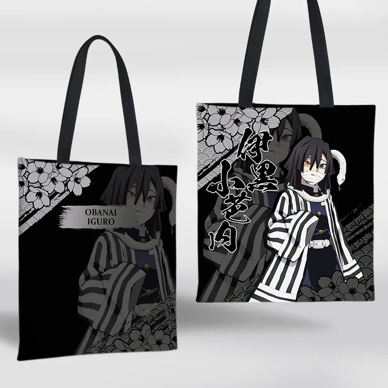 Demon Slayer Mini Shoulder Bag Tanjirou Nezuko Tote Bag Anime Canvas Backpack for Travel Hand-Painted Tote Bag Simple Style Gift