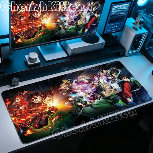 XXL Mouse Pad Large Demon Slayer Mousepad Office Computer Keyboard Gaming Table Mats for Laptop PC Anti-Slip Rubber Desk Mat