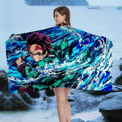 Anime D-DemonS Slayer Microfiber Blanket Quick Drying Beach Towels Oversized Printing Super Absorbent Pool Towel Blanket