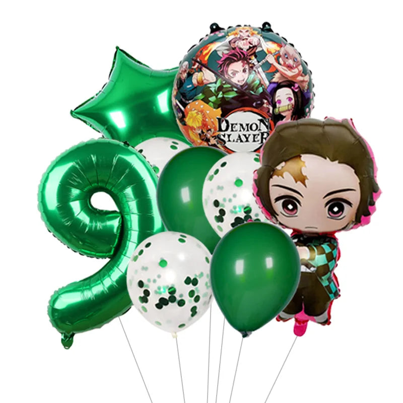 Demon Slayer Theme Tanjiro Kamado Theme Foil Balloons Set Latex Balloon Kids Birthday Party Decoration Number Balloon Globos
