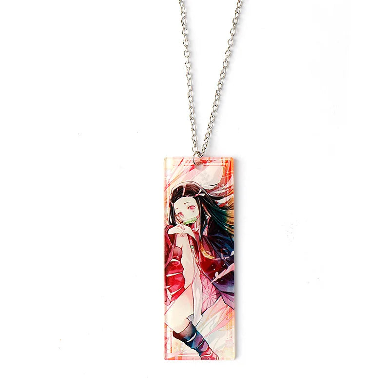 Japanese Anime Demon Slayer Necklace Kamado Tanjiro Pendant Acrylic Accessories Wholesale Cosplay Jewelry Gift for Fans
