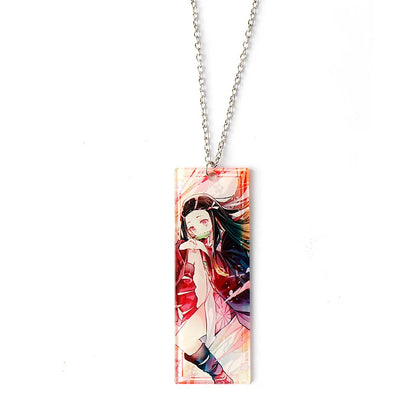 Japanese Anime Demon Slayer Necklace Kamado Tanjiro Pendant Acrylic Accessories Wholesale Cosplay Jewelry Gift for Fans