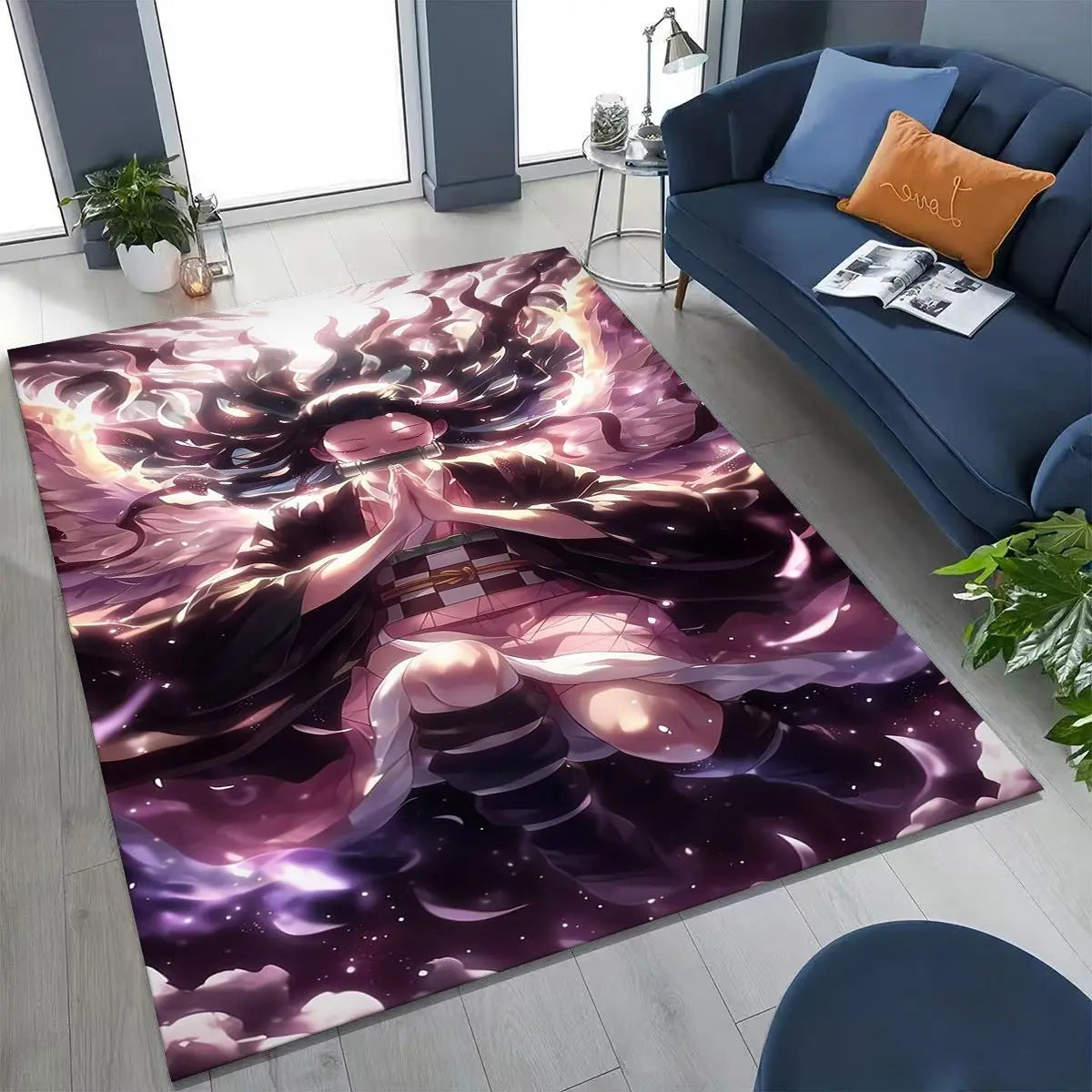 Anime Demon S-Slayer Kamado Nezuko Tanjirou Cartoon Rug for Bedroom Living Room Sofa Home Doormat Decor,Kids Non-slip Floor Mat