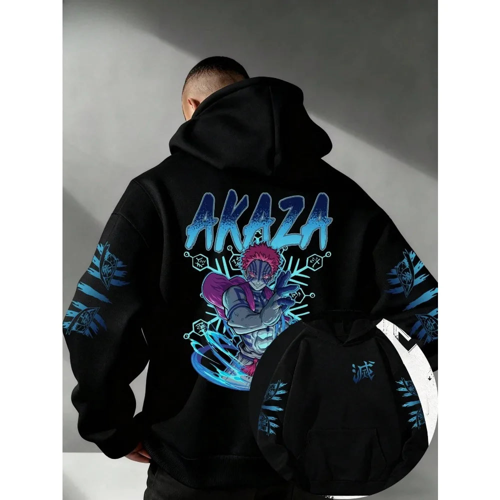 American Street Y2K "Demon Slayer" Themed Printed Men's Hoodie Anime Suitable for Both Men and Women Casual Sportswear
