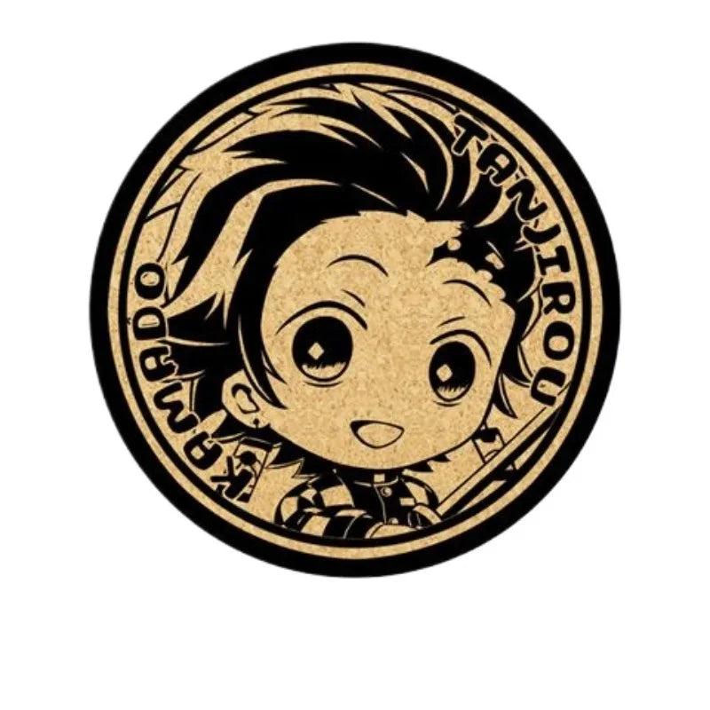 Demon Slayer Cork Coaster,Tanjiro Nezuko Anime Drink Cup Mat, Non-slip Heat Resistant Wooden Pad, Creative Table Decor Gift, 1pc