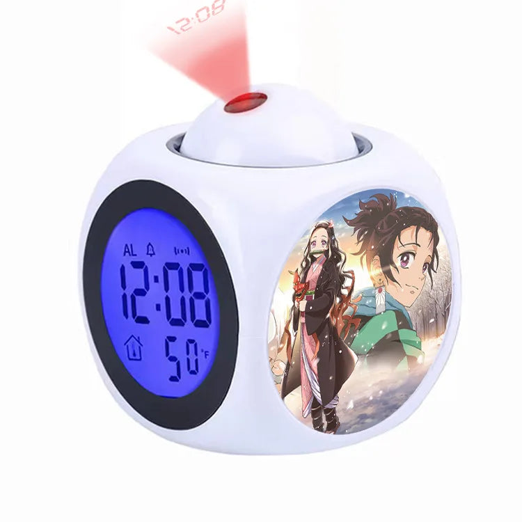Demon Slayer Tanjiro Projection Alarm Clock Led Night Light Silent Non-Ticking Digital Time Display for Kids Bedroom