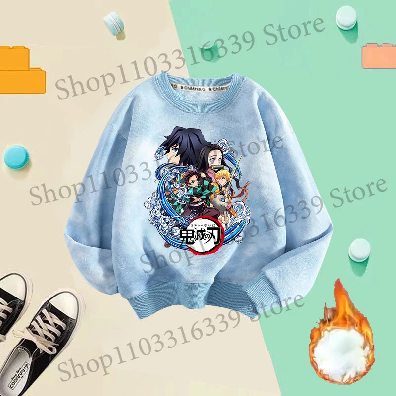 Demon Slayer Children Tie-dyed Sweatshirts Giyu Tomioka Nezuko Boy Girl Hoodie Anime Cute Pullover Fashion Tops Autumn Clothing