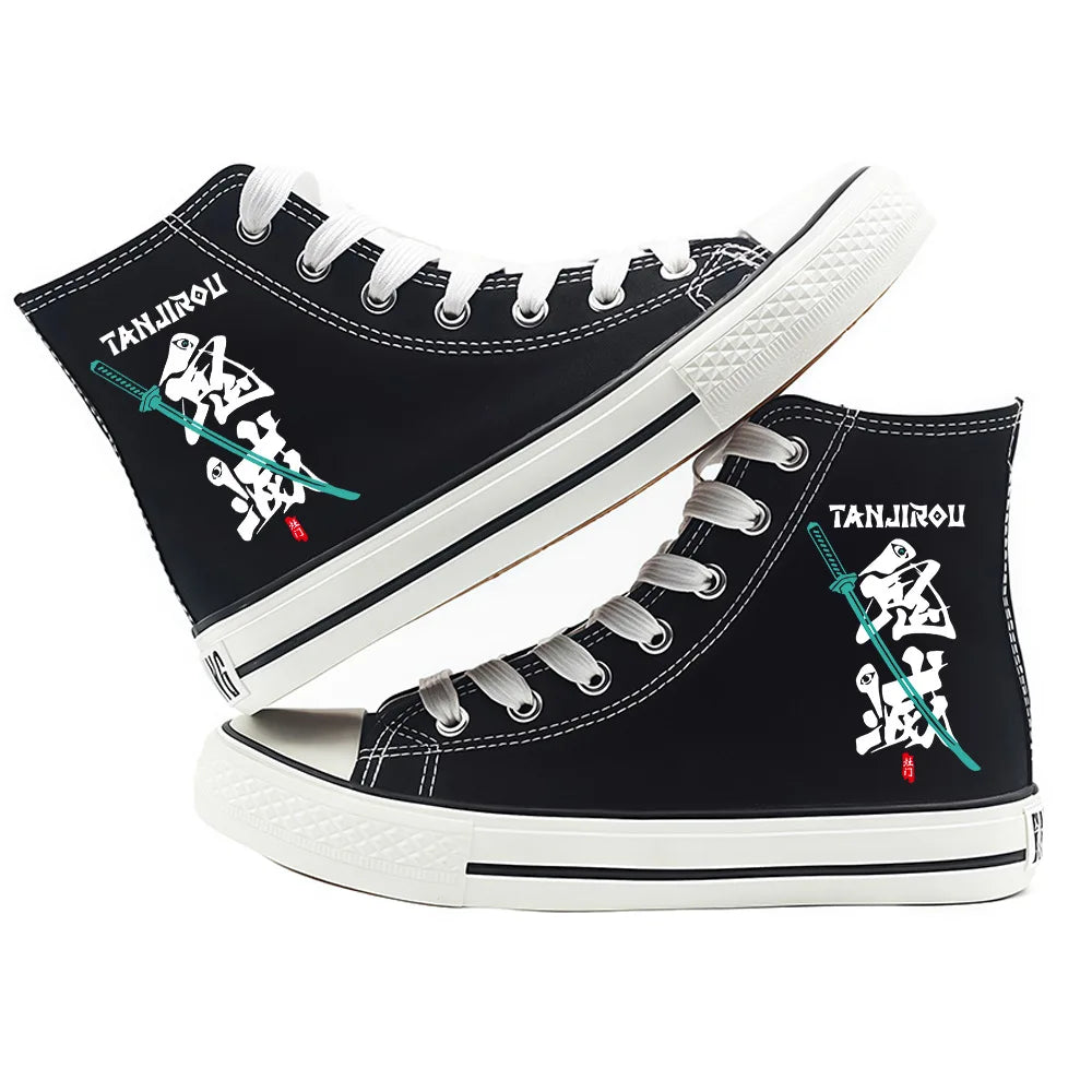 Anime Demon Slayer Canvas Shoes Casual Shoes High Top Sneaker Boys Girls Studebts Kawaii Hand-Painted Anime Shoes Birthday Gift