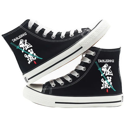 Anime Demon Slayer Canvas Shoes Casual Shoes High Top Sneaker Boys Girls Studebts Kawaii Hand-Painted Anime Shoes Birthday Gift