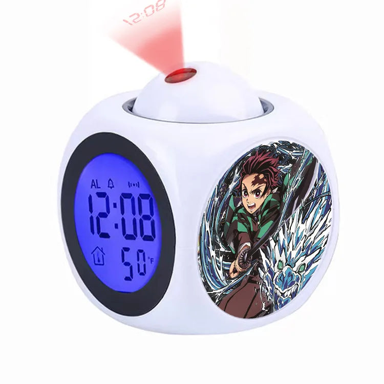 Demon Slayer Tanjiro Projection Alarm Clock Led Night Light Silent Non-Ticking Digital Time Display for Kids Bedroom