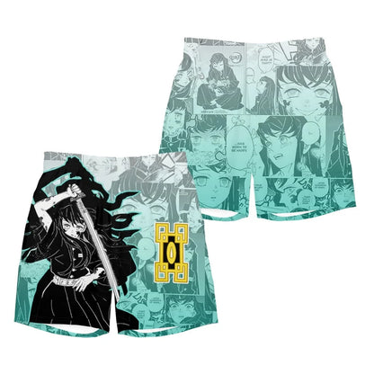 2026 Summer Demon Slayer Muichiro Tokito Board Shorts Pants Manga Style for Adults and Children Beach Shorts Casual Sports Wear