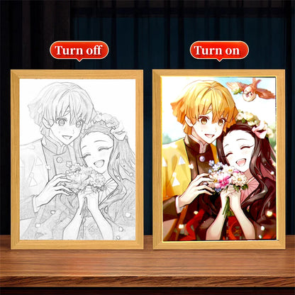 Anime Figure Light Painting Photo Frame USB Night Light Tanjirou Nezuko Zenitsu Action Led Lamps Bedroom Decor Chirstmas Gifts