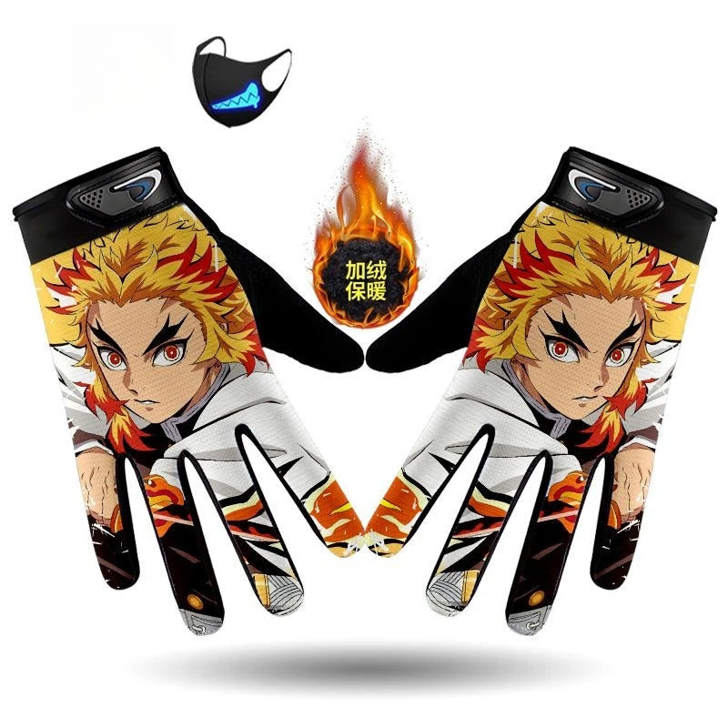 Demons Slayers Tanjiro Kamado Children's Warm Plus Velvet Ski Five-finger Gloves Men and Women Winter Cartoon Nezuko Gloves